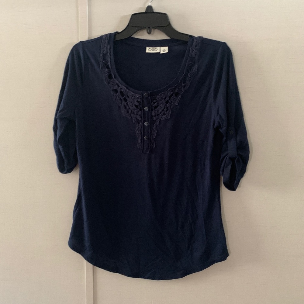 Navy Blue Quarter Lenth Sleeve Blouse